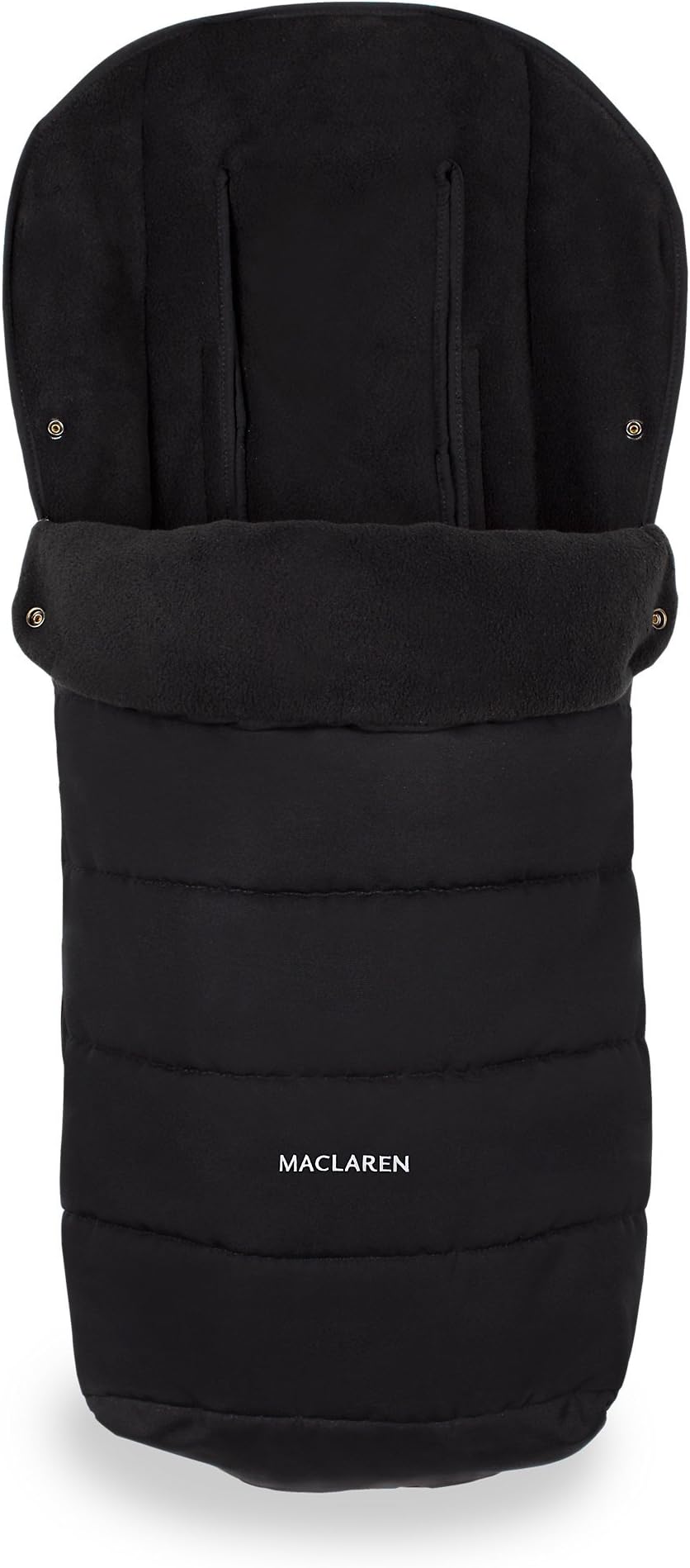 Maclaren Universal Footmuff cold weather stroller accessory. Lined with soft fleece adding extra padding to the seat. Fits on all Maclarens and other umbrella-fold pushchair brands