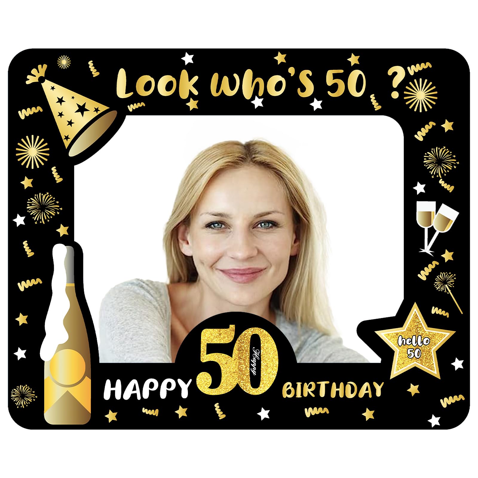 Cornice Gonfiabile Per Selfie 50 Anni - Oro E Argento, 68x56 Cm, Per Feste Di Compleanno - Foto 4