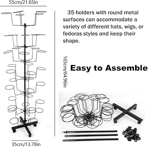 Miniatura 2 de TFCFL Soporte moderno para sombreros de 7 niveles, gran estante de exhibición independiente para sombreros, soporte de exhibición giratorio para