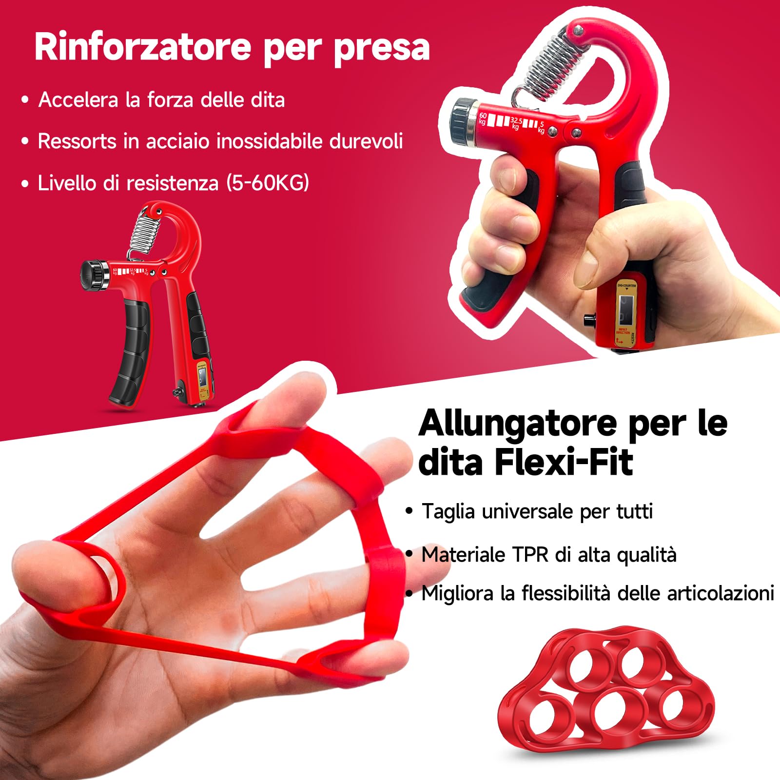 FitBeast Kit di Allenamento per Rinforzare la Presa 5 Pezzi, 2 Regolabili per Avambraccio, Estensori per Dita, Anello di Presa e Palla Antistress per Atleti