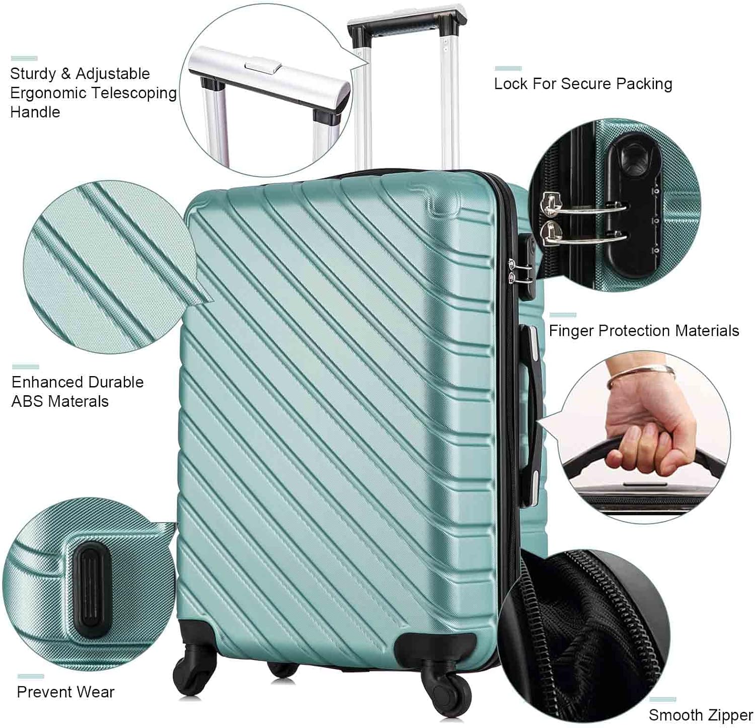 review yotefe 18-28inch 4 Piece Luggage Set Carry on Luggage with Spinner Wheels ABS Travel Luggage set 4 PCS Suitcase (Teal)