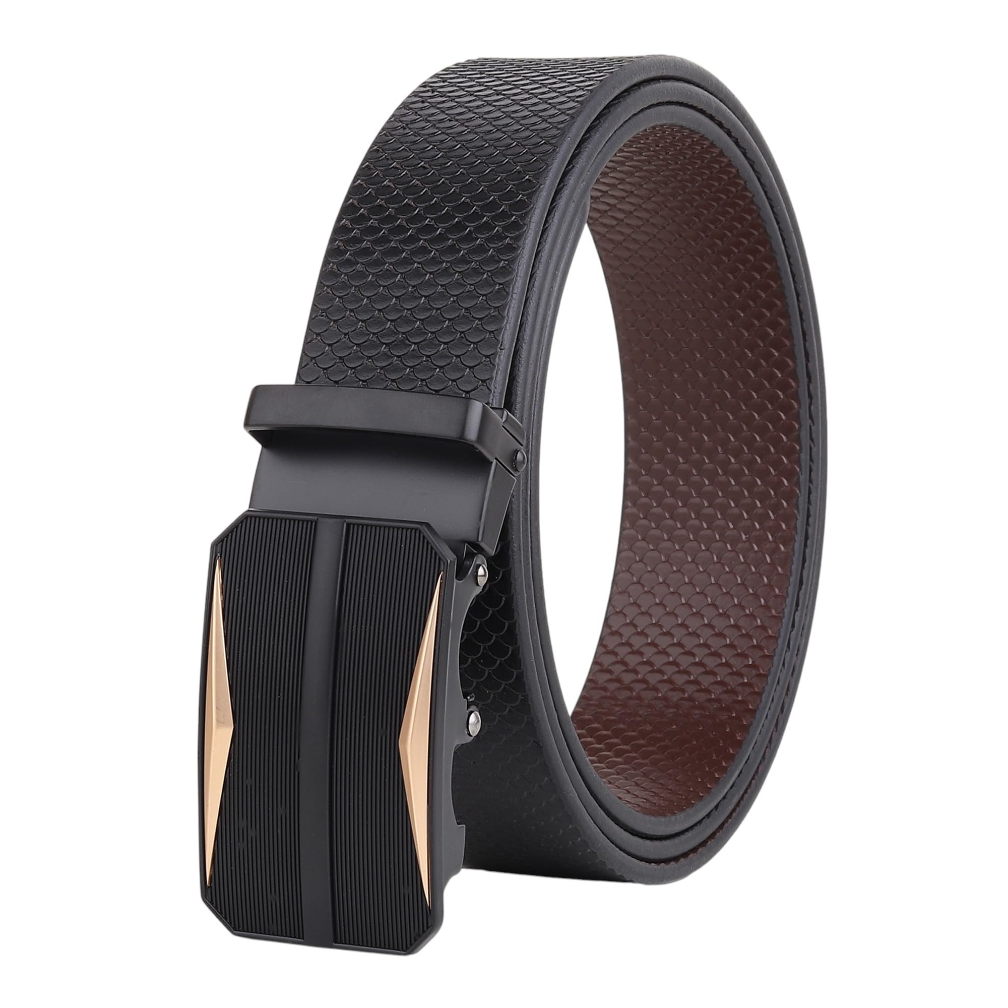 sunshopping Men Genuine Leather Belt Goods Quality Formal and Casual Auto Lock Buckle Belt (Black)-picture-58