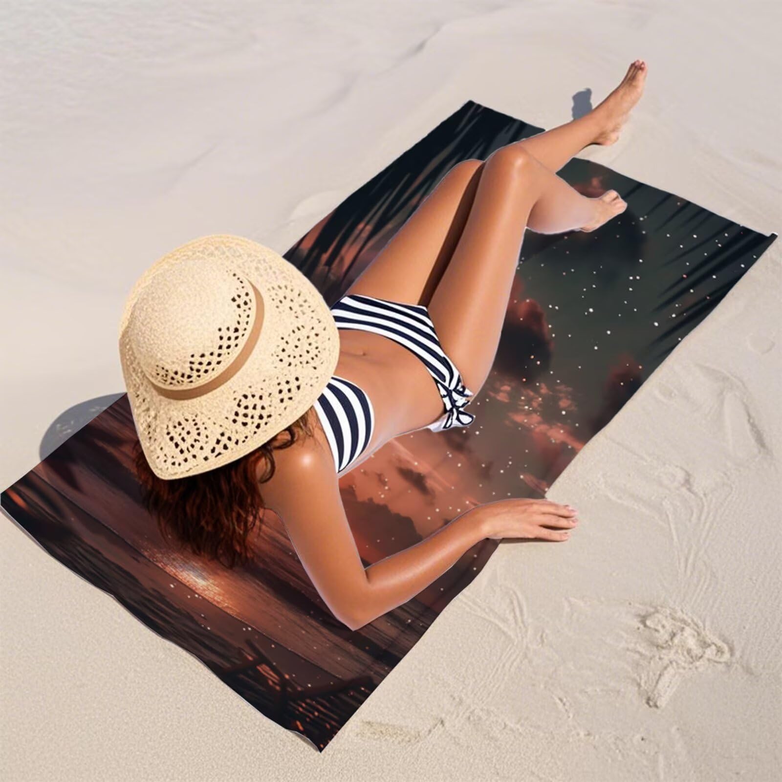 Duży ręcznik z mikrofibry XXL 220 x 100 cm Ręcznik plażowy Księżyc Gwiaździste niebo Ręczniki na siłownię Szybkoschnący, Cienkie i kompaktowe ręczniki kąpielowe, Ręcznik plażowy dla kobiet i mężczyzn