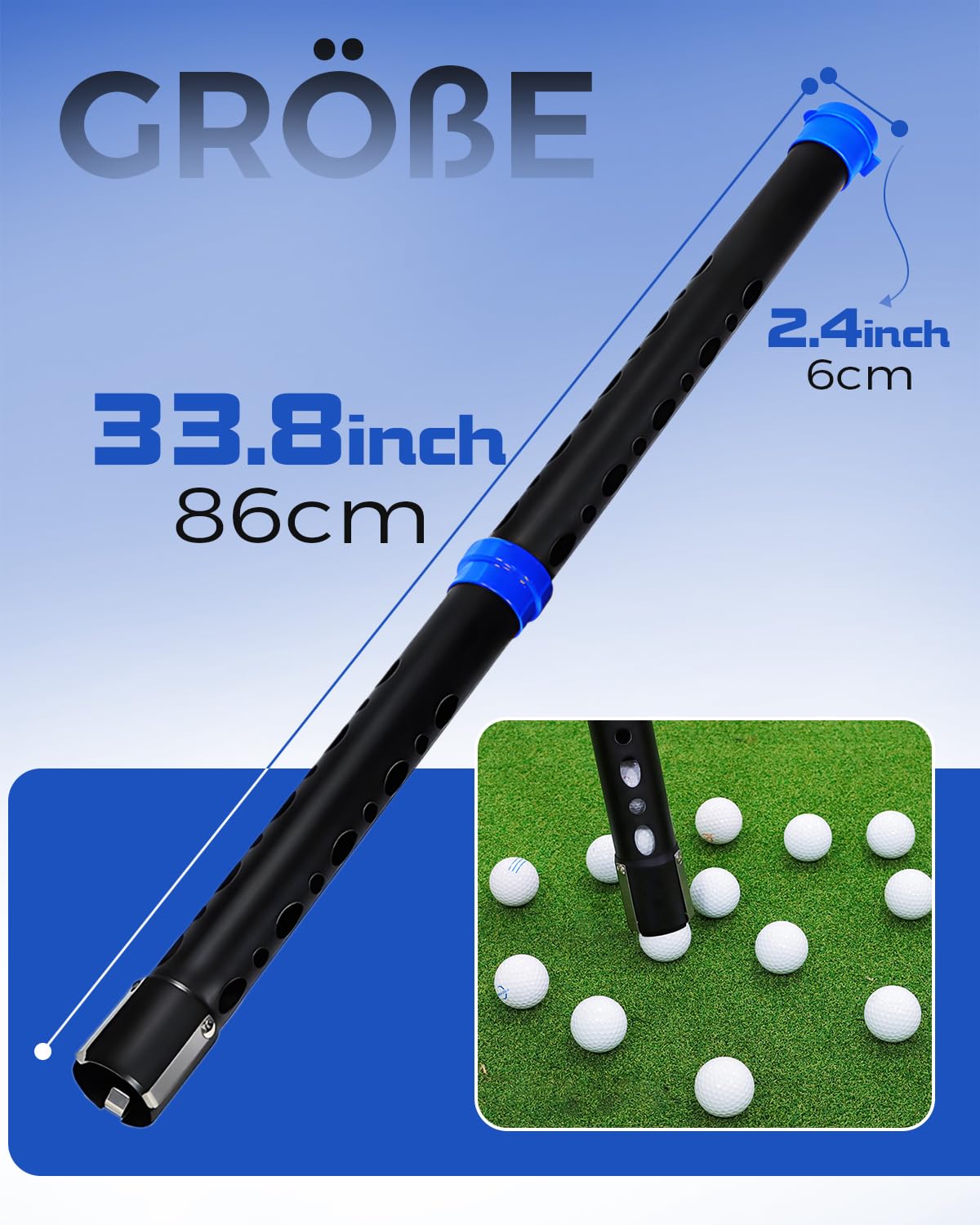 MUXSAM Golf Ball Picker Obere Aluminiumlegierung Golf Ball Retriever Shag Tube, Golf Ball Shagger Hält 20 Golfbälle Retriever Tool Golfball Sammler, schwarz