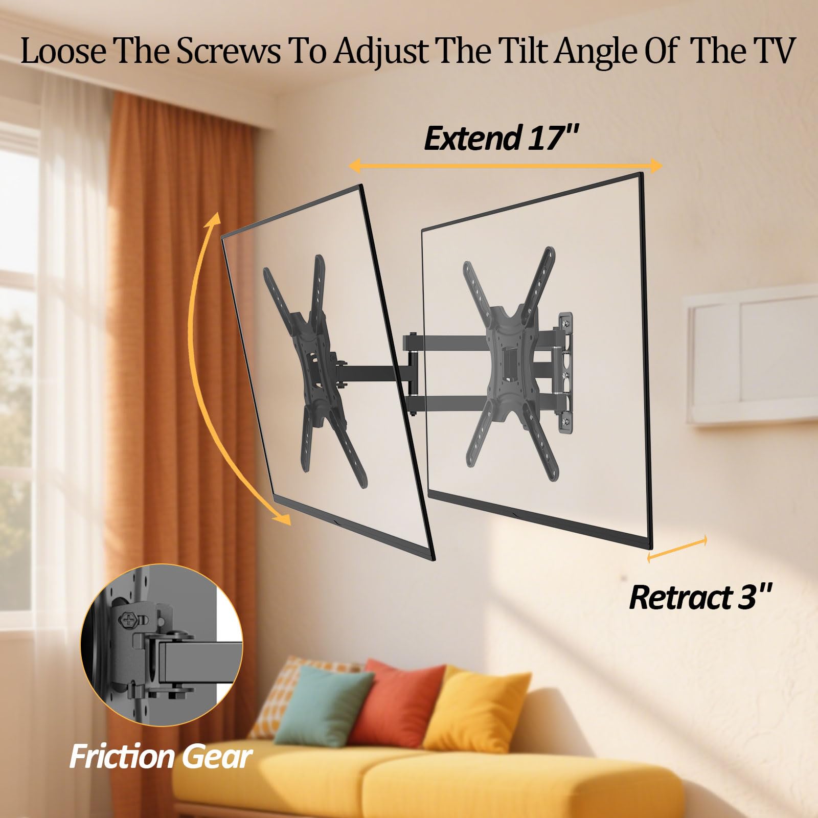 Full Motion TV Wall Mount, TV Monitor Wall Mount Swivel Tilt Extension for 4K 19-55'' LED LCD TVs Flat Curved Screen TVs/Monitors Strain-Free Viewing Pleasure (VESA 400x400mm, 66lbs)