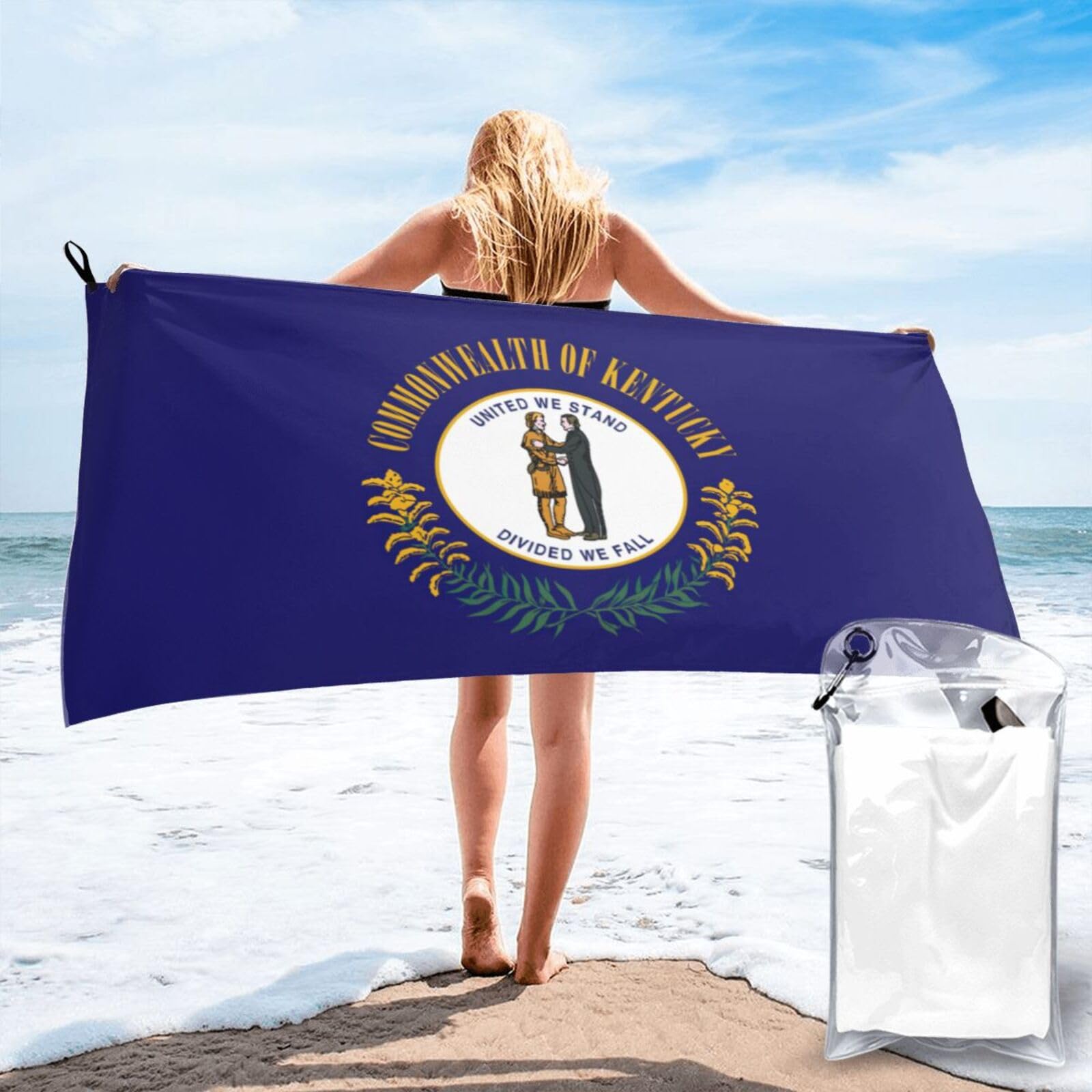 DIEzig Kentucky State Flag Print Beach Towel Fast Dry Thin For Holiday Vacation Cruise Gym Swimmers