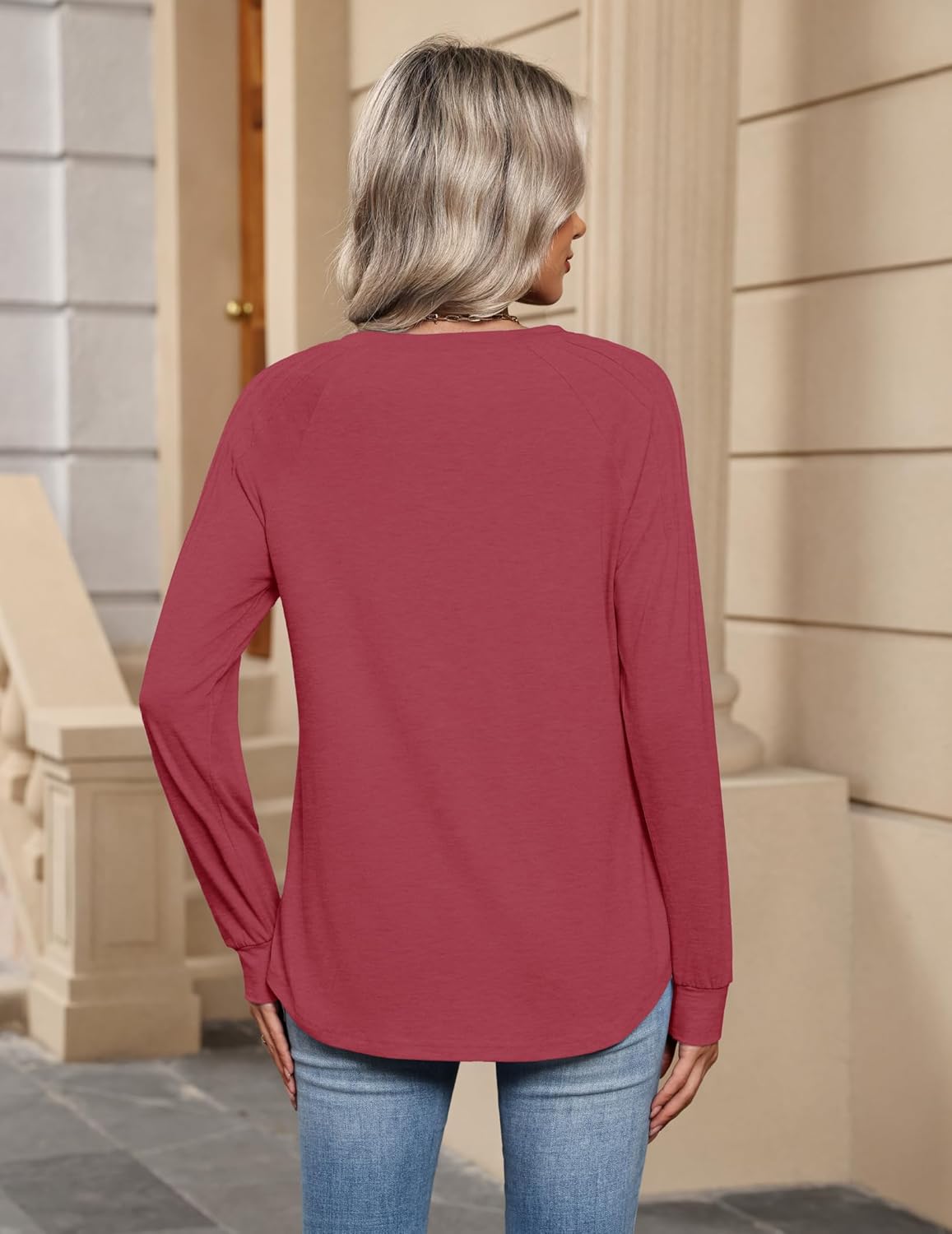 Zeagoo Long Sleeve Shirts for Women 2025 V Neck Casual Business Blouses Dressy Solid Fall Outfit Ladies Tunic Tops Wine Red - Image 5