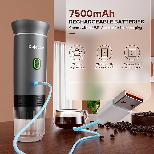 Miniatura 5 de kejector Cafetera portátil para viajes, nano auto, cafetera compatible con café molido y cápsulas para RV, senderismo, camping, oficina, cafetera
