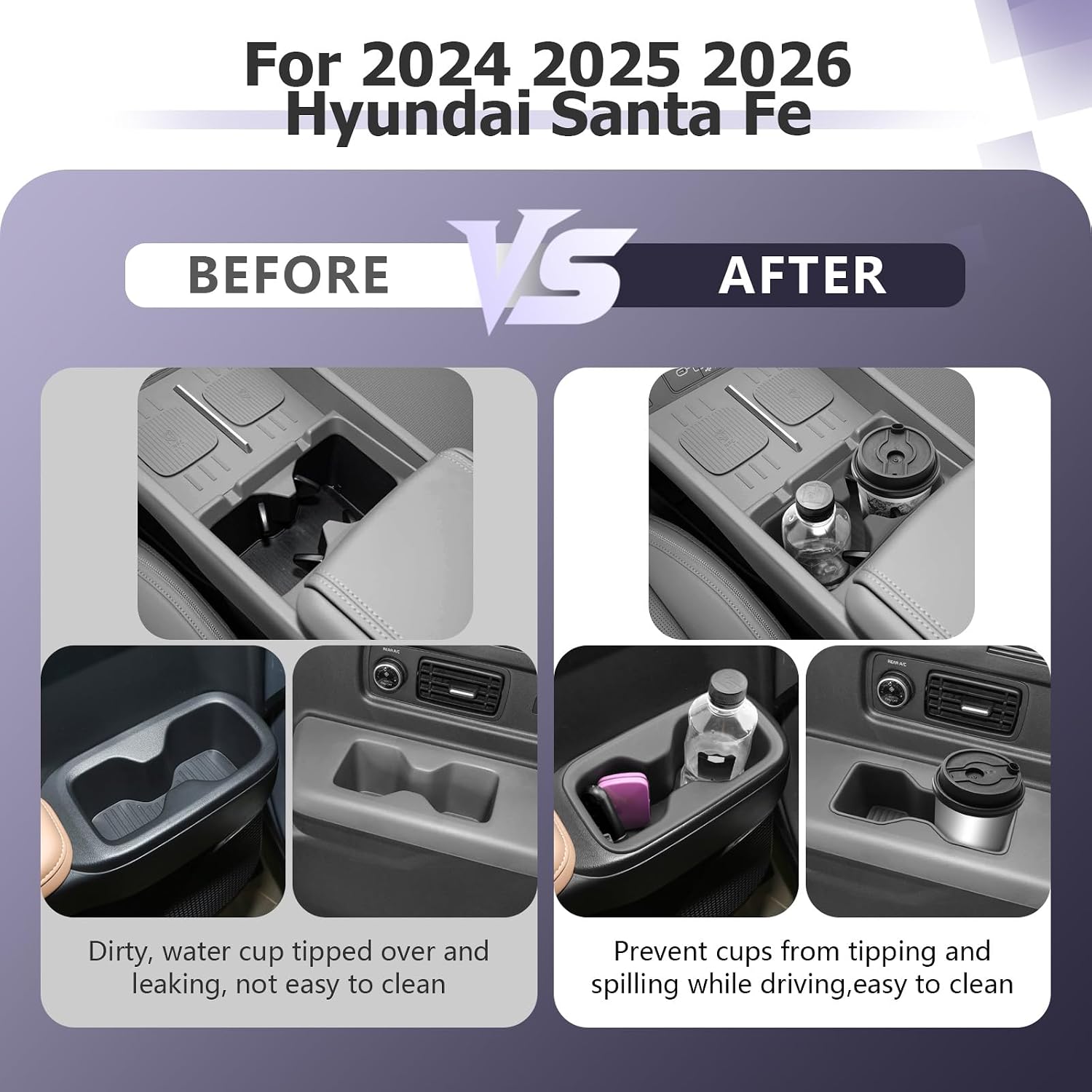 LUWU 2025 2026 Santa Fe Cup Holder Insert for Santa Fe 2024 2025 2026 Accessories Premium TPE Material Cup Holder Easy Install & Clean, 5-Pack (Door Side & Rear Third Row & Center Console) image 2
