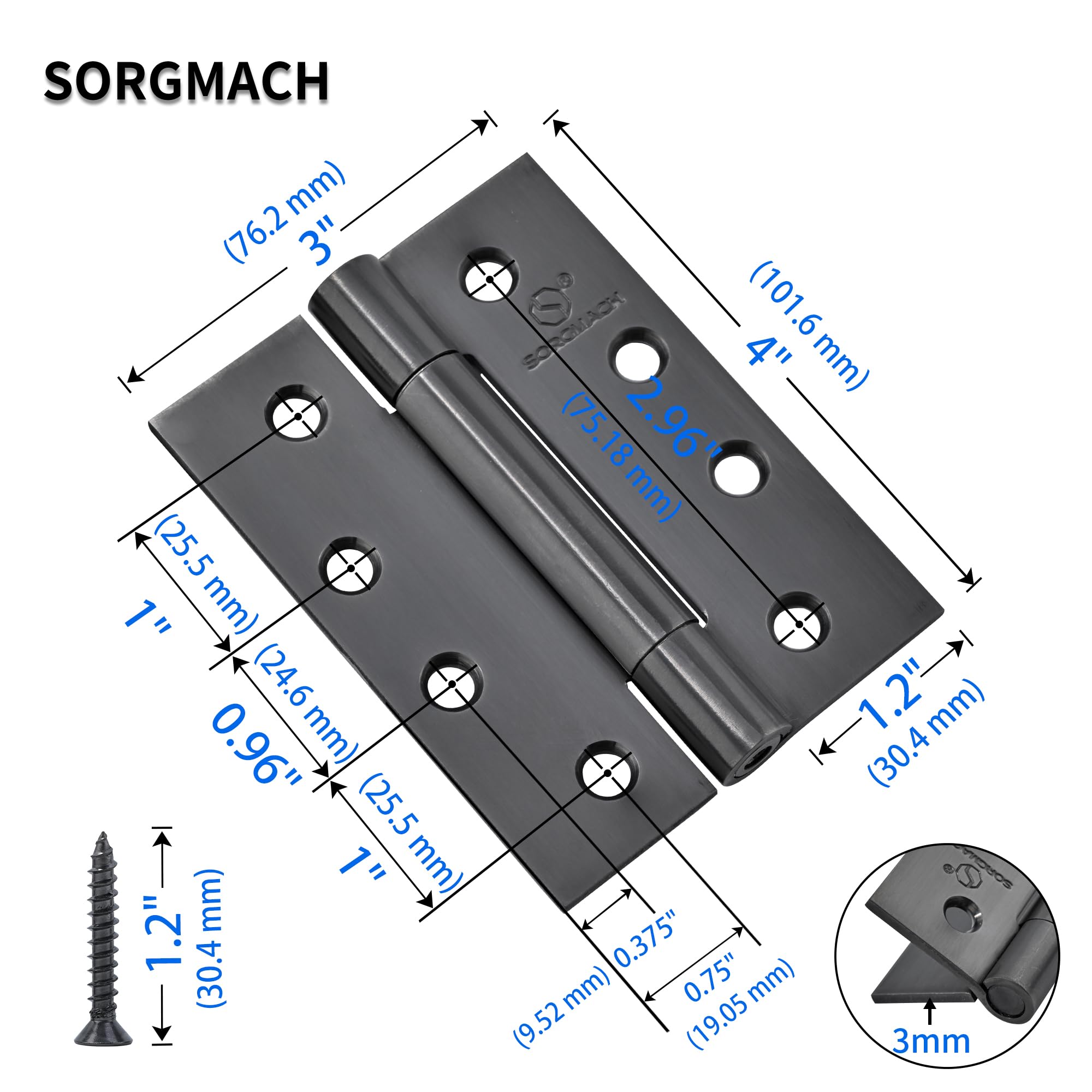 2 Pcs 4 Inch Stainless Steel External Door Hinges, Heavy Duty, Black, for Wood, 304 Stainless Steel - Image 2