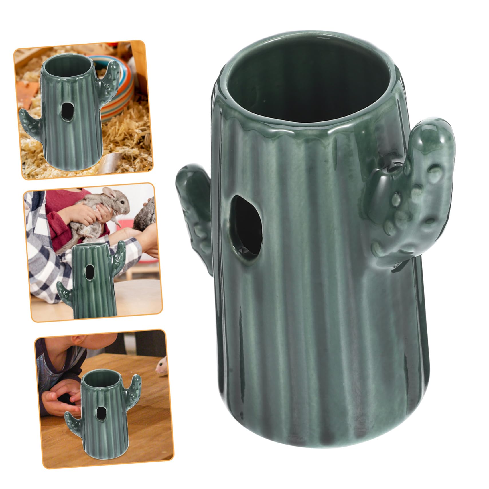 BESPORTBLE 3piezas Soporte para Bebedero De Hamster De Cerámica Forma De Cactus Dispensador De Agua para Mascotas Pequeñas Decoración De Jaula y Accesorio Práctico