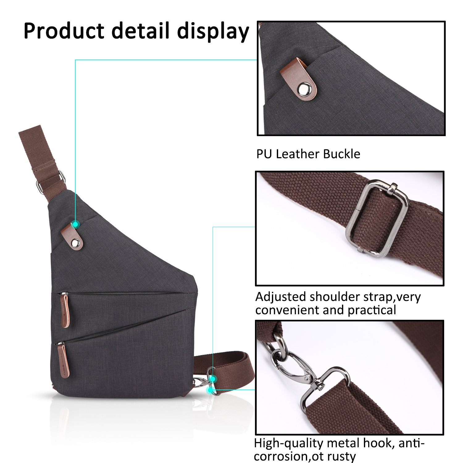 FANDARE Nouveau Sac de Poitrine Segmenté Sac d'Epaule Anti-vol Sacoche Homme Femme Sac Bandoulière Grande Sling Crossbody Bag pour Cyclisme Camping Équitation Voyage Polyester