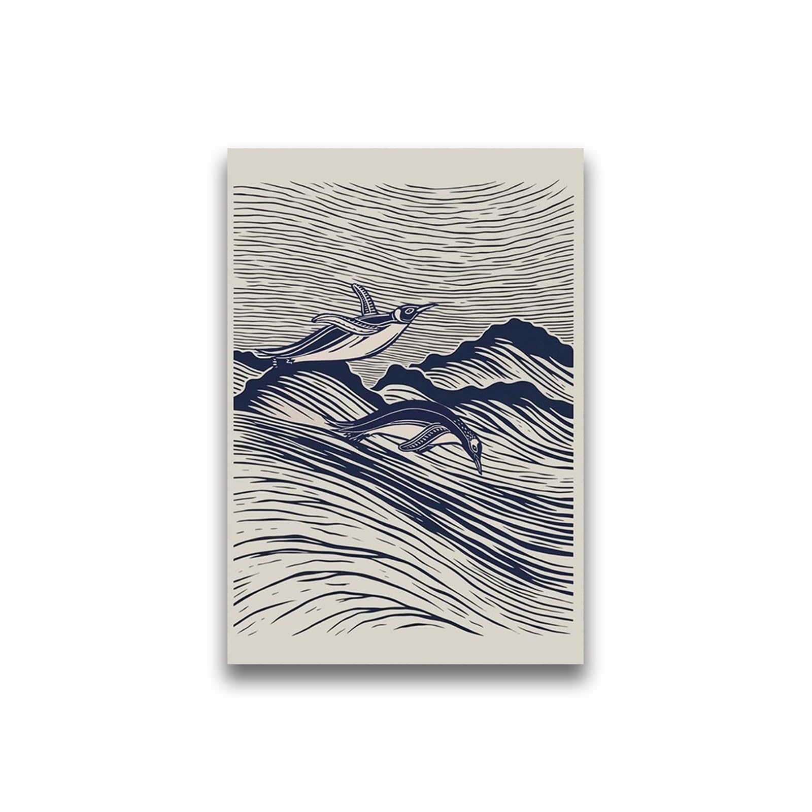 Graiting 1pc Waves Art Pictures Surfing Penguin Manta Dolphin Whale Prints Canvas Painting For Home Living Room Decoration(12,20x30cm)