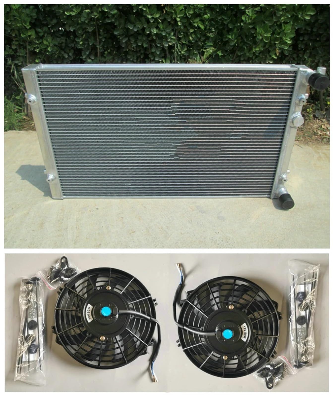 Radiatora Steam Deck Chłodnica aluminiowa do VW GOLF GTI/BORA MK4 IV, pasuje do AUDI A3/TT, pasuje do SEAT LEON/TOLEDO, 1.8T + wentylator Zestaw Chłodzący(Army green)