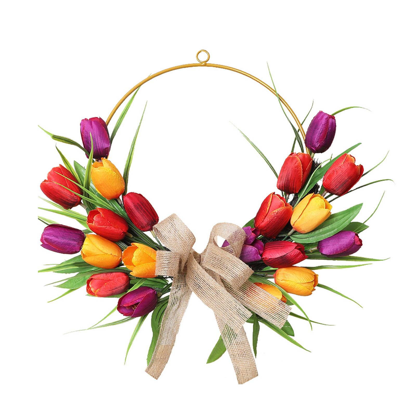 Ghirlanda di tulipani per porta d'ingresso, ghirlanda floreale a tulipani per primavera all'aperto, decorazione per matrimoni, stile bohémien, per Pasqua, vacanze, feste (giallo, 40,6 cm)