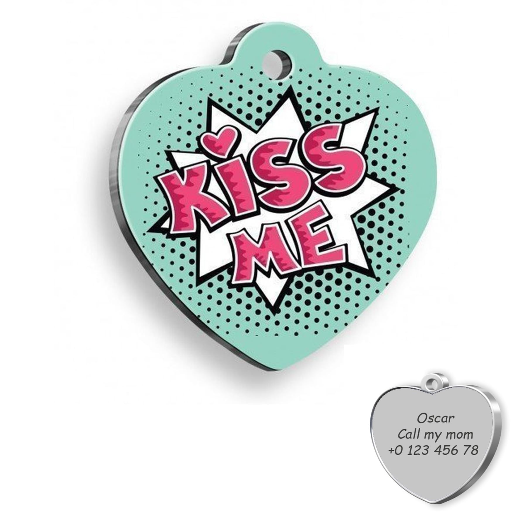 Kiss me Personalized Dog Tag - Custom Name Tag - ID Tag for Dog & Cat - Customized Pet Tags - Dog & Cat Name id Tag - Dog Name Tag - Engraved Dog Tag