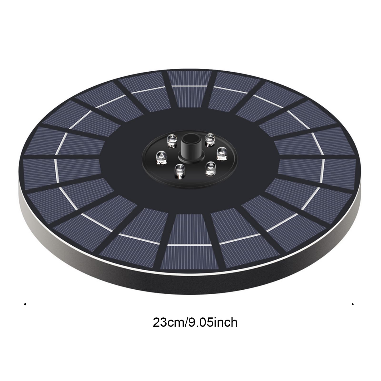 Fuente de Energía Solar, con Batería de 1500 MAh, Panel de Vidrio de 23 Cm, Altura de Rociado de 60 Cm, 7 Boquillas, Luces LED Que Cambian de Color para Jardín, Estanque, (6W Diámetro 23CM)