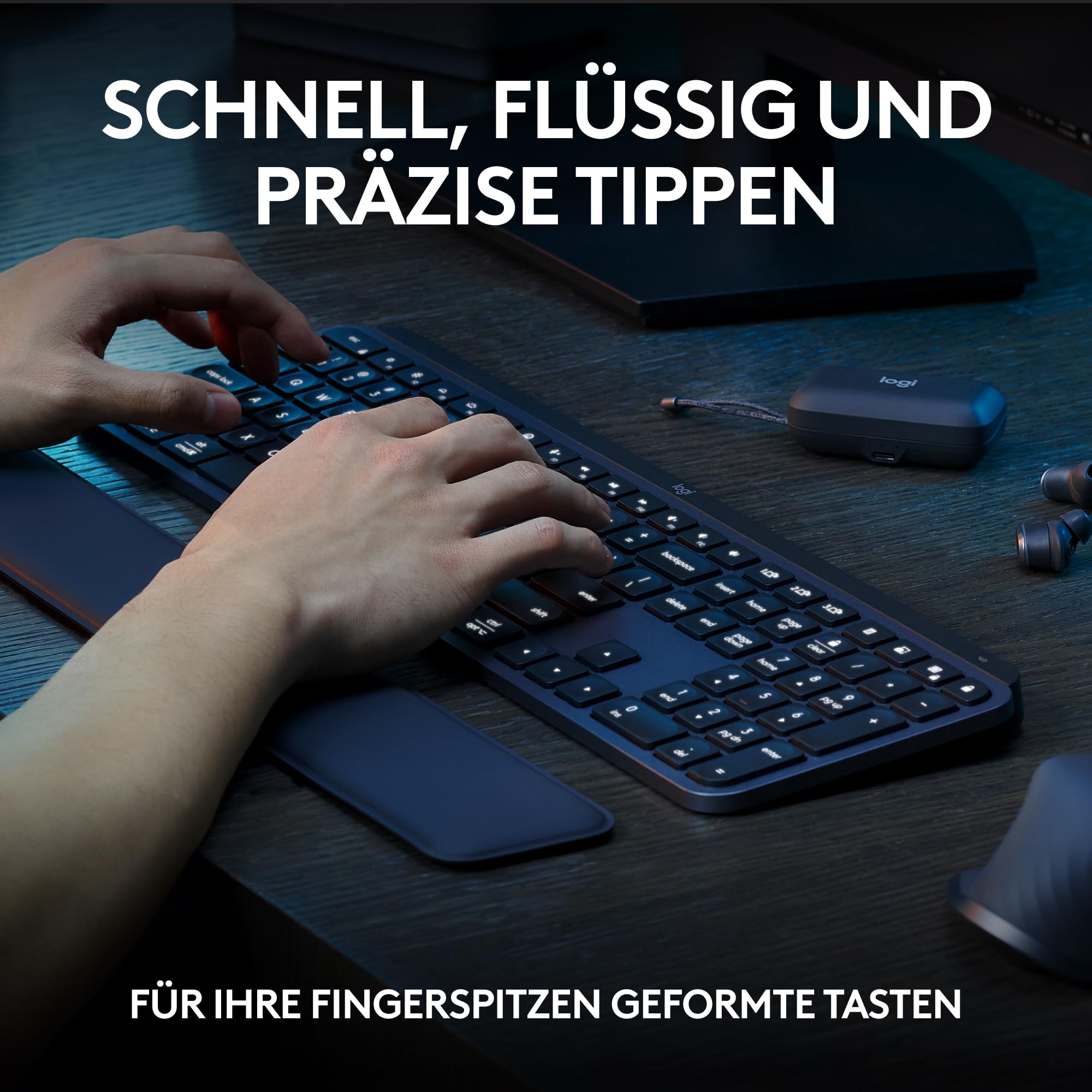 Logitech MX Keys S Combo Kabellose Tastatur und Maus mit Handablage, Beleuchtung, Bluetooth, Deutsches QWERTZ-Layout, Graphit