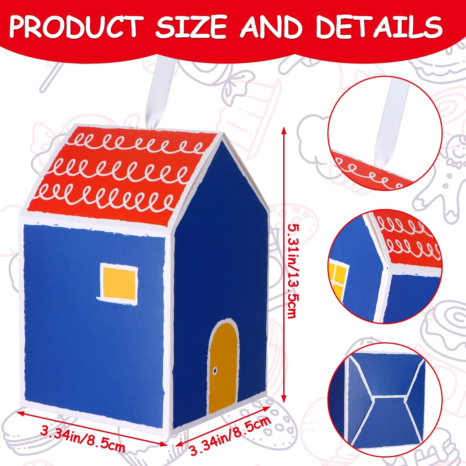 20 Pcs House Shaped Gift Boxes House Boxes for Treats, Treat Boxes for Dessert, Fancy Cookie Boxes for Gift Giving, Handmade Candy Boxes, Gift Bag Bakery Boxes Party Favors (Blue High House Style)