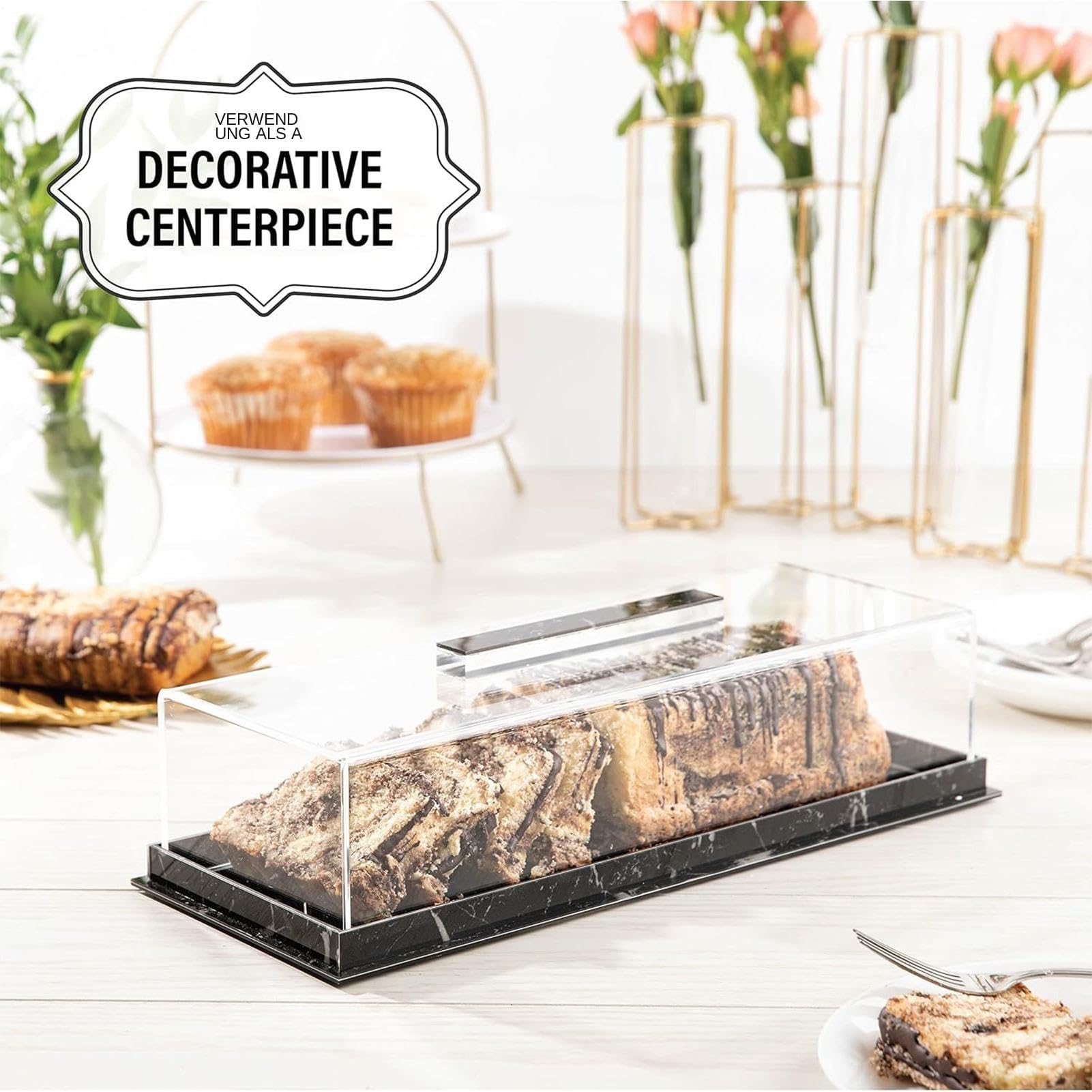 Plateau Rond à gâteaux avec Couvercle Transparent, léger et idéal pour présenter pâtisseries, Anniversaires, Mariages Autres réceptions | 35,5 x 12,5 9 cm, Parfait la présentation