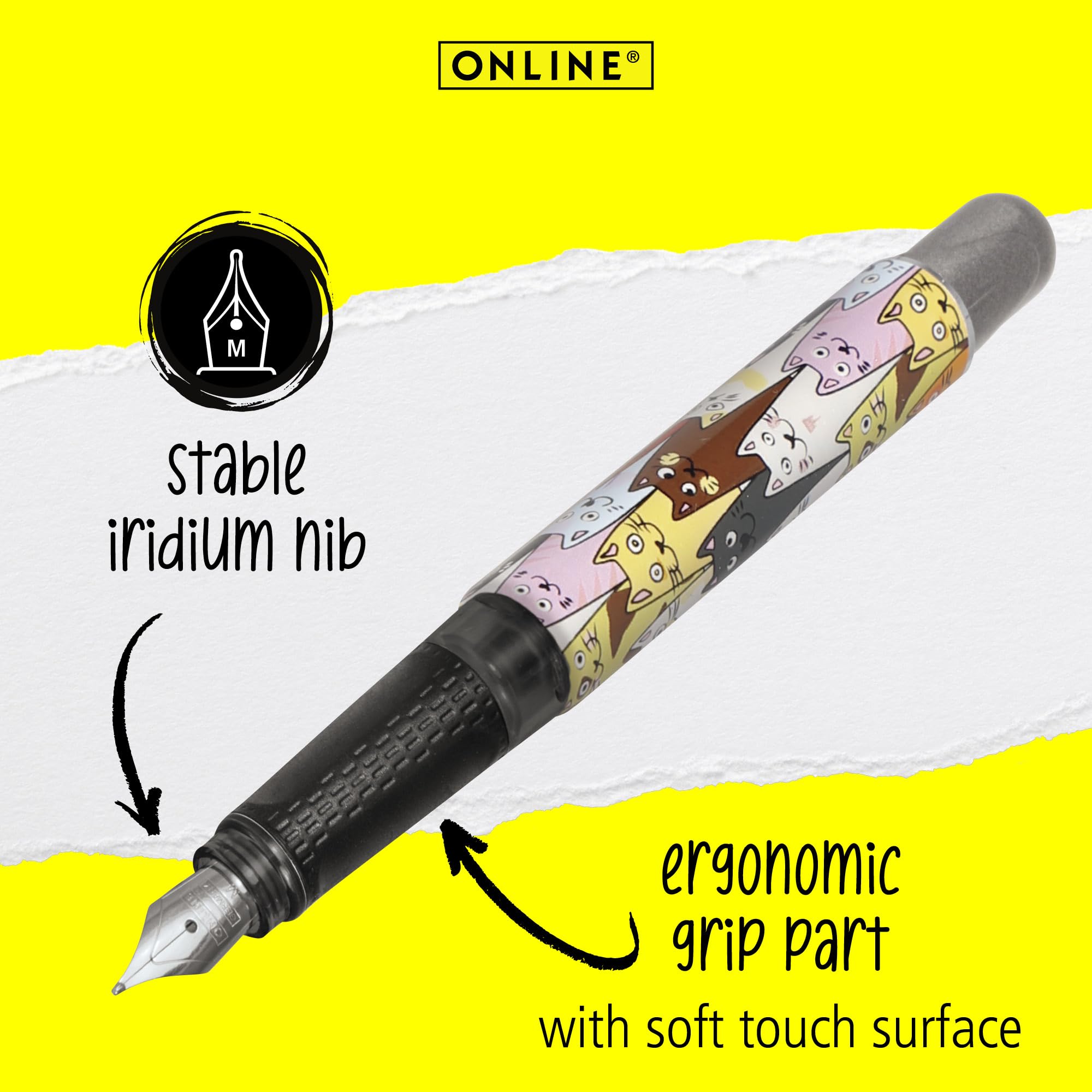 Online fountain pen College Fluffy Cats, ink fountain pen for right-handers, ergonomic grip, iridium nib medium - Image 2