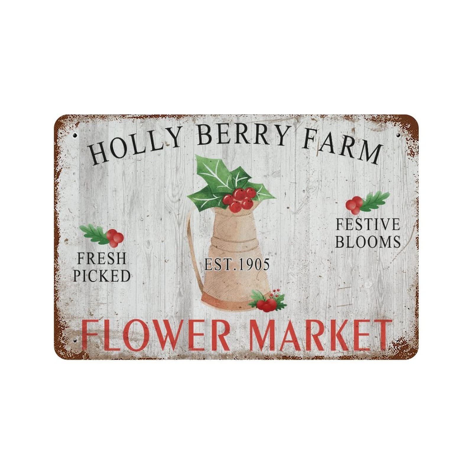Panneau de Noël marché des fleurs de houx rustique en métal pour cuisine 30x45 cm