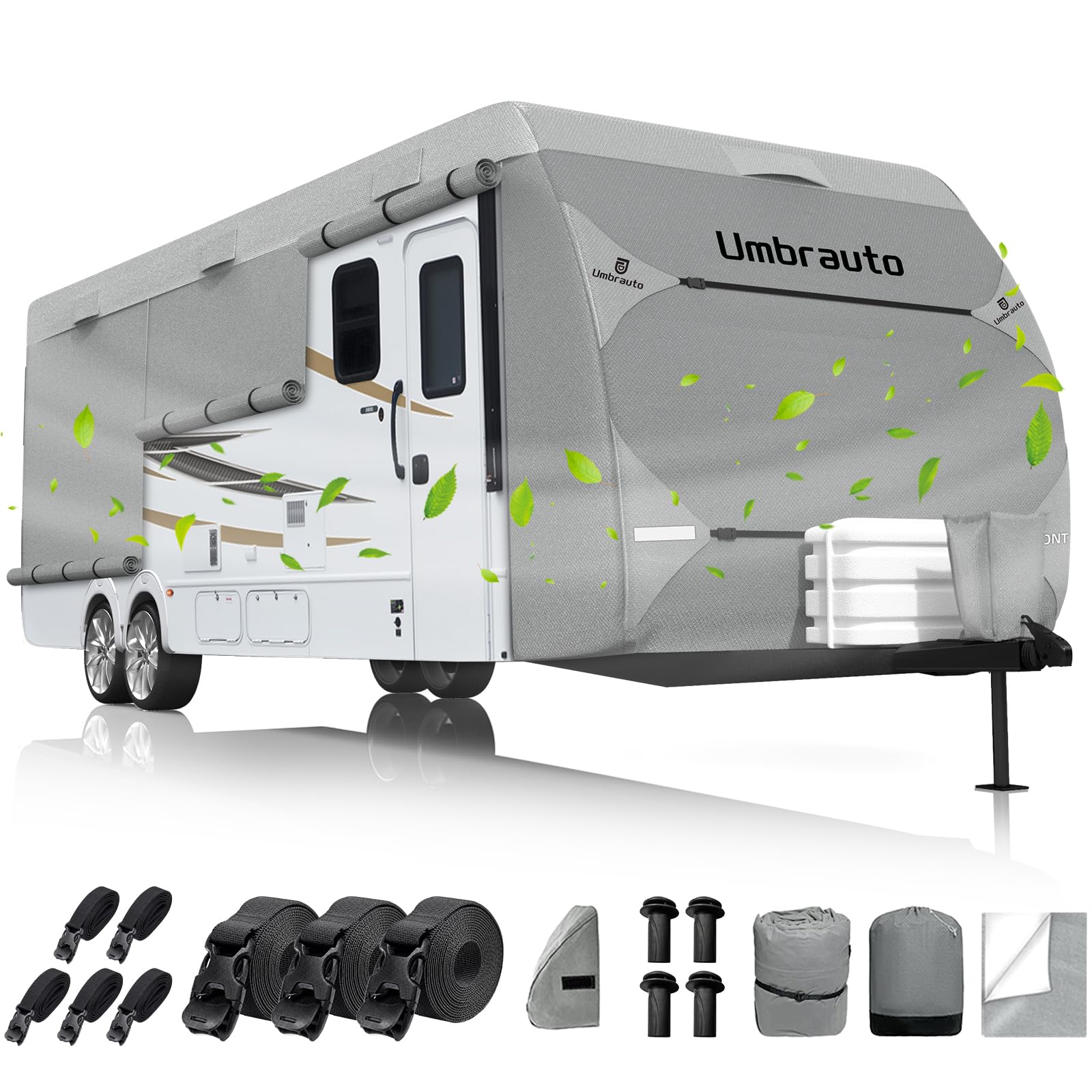 Umbrauto RV Cover for 30-33ft Travel Trailer: Lightweight, Waterproof Camper Cover for Toy Hauler, Winter Campsite, with Gutter Covers, Tongne Jack Covers, Windproof Straps