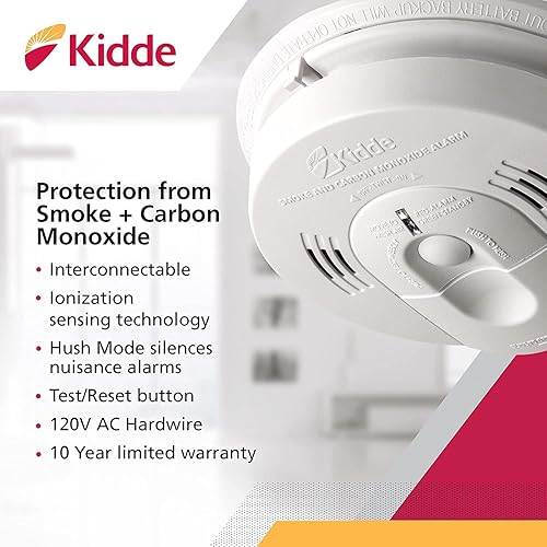 Miniatura 4 de Kidde Hardwired Smoke &amp; Carbon Monoxide Detector, 4 Pack &amp; Smoke Detector, Hardwired Smoke Alarm with Battery Backup, Front-Load Battery Door,