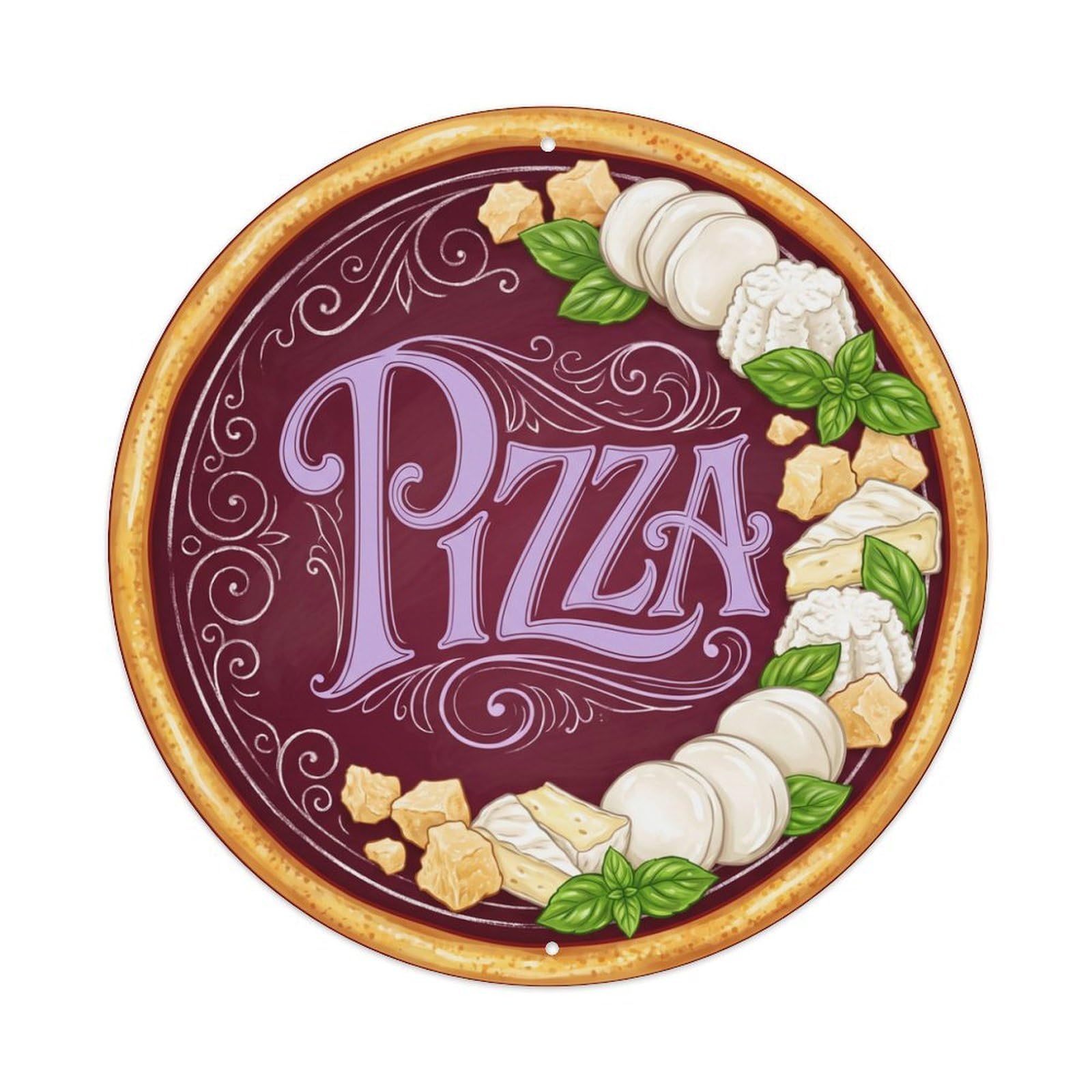 Ricotta Basil Four Cheese Pizza Italian Cuisine Metal Tin Sign