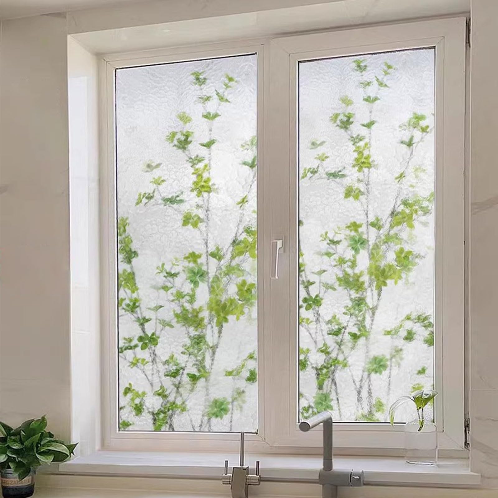 Eiauiuo Patterned Window Film Privacy Sticker, PVC Static Cling Glass Film
