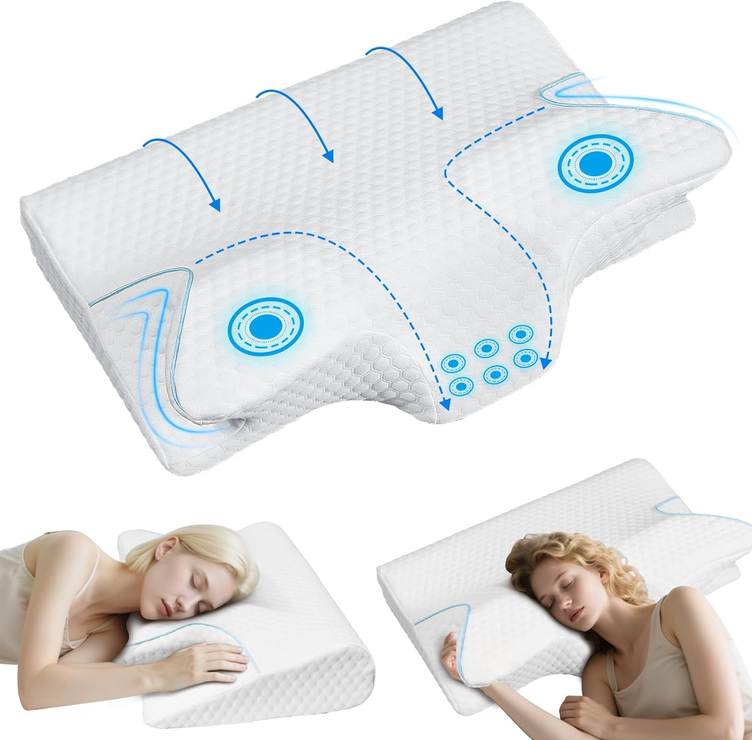 Cervical Memory Foam Pillow,Ergonomic Neck Pillow for Relieve Neck and Shoulder Pain,Orthopedic Support Pillow for Side/Supine/Prone Sleepers with Removable Pillowcase (White)