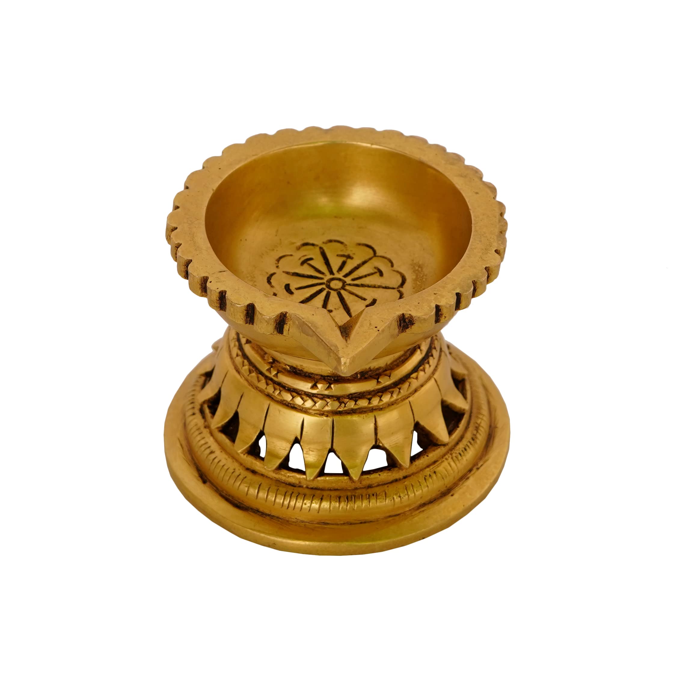 KALARAMBHBrass Small Diya for Home Office Temple Puja/Pooja Decor Collectible Handicraft Art - Yellow, 2.8 x 2.8 x 2.1 Inch (L x W x H)