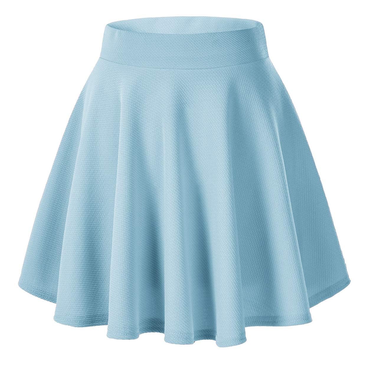 Urban Coco Women's Basic Versatile Stretchy Flared Casual Mini Skater Skirt, Light Blue, XL