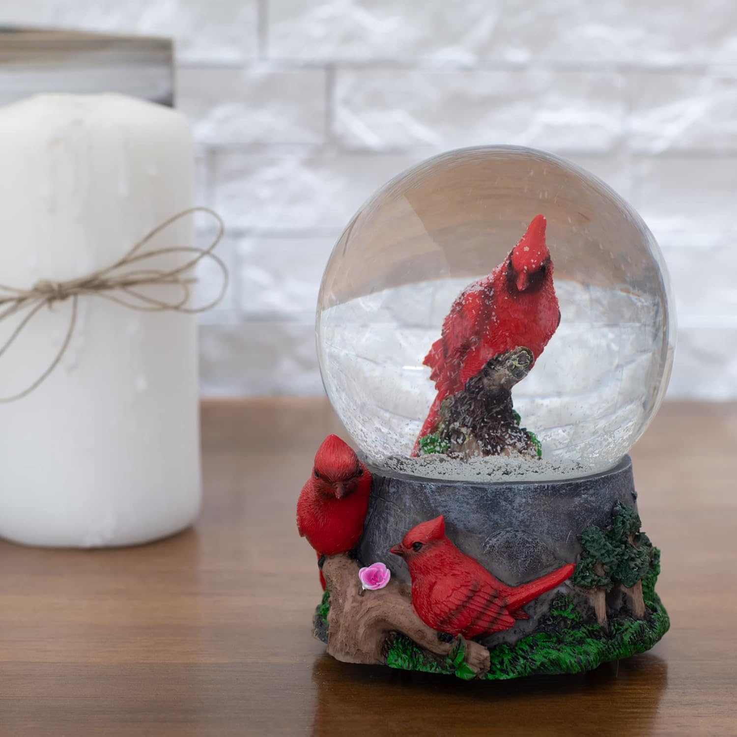 Elanze Designs Spring Blossom Cardinal Birds 100MM Sturdy Wind Up Musical Glitter Water Snow Globe Figurine Decoration Plays Tune Wonderful World - Image 6