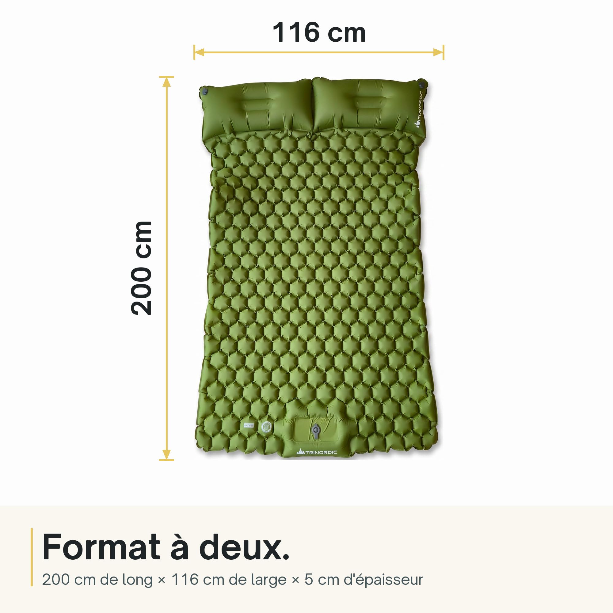 TRINORDIC Tapis Gonflable Double Léger – 2 Personnes avec Pompe à Pied