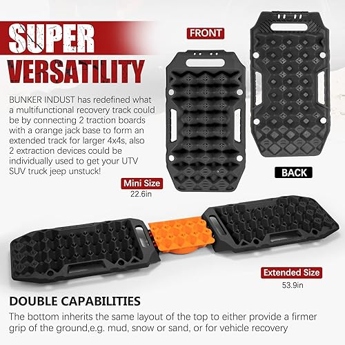 Miniatura 3 de BUNKER INDUST Tablas de tracción todoterreno con base de gato, par de pistas de recuperación multifuncionales, alfombrilla de tracción de