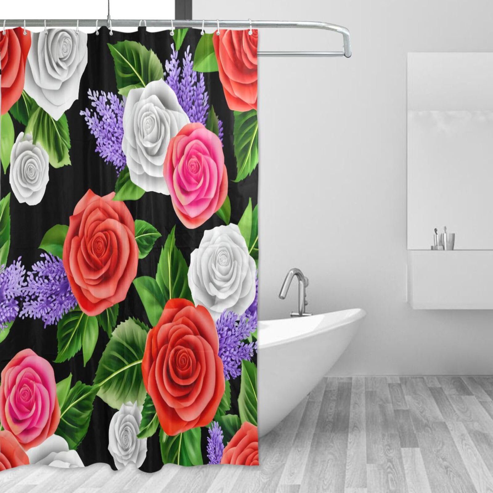 DUOBU Vibrant Flowers Shower Curtain Washable Waterproof Fabric Bath Curtain 60x72Inch Shower Curtains with Hooks for Bathroom Decor