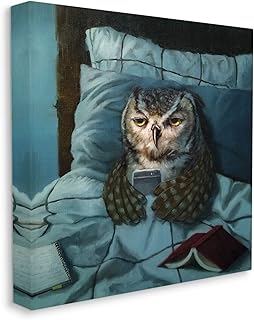 Stupell Industries Night Owl on Phone in Bed Funny Animal, Designed by Lucia Heffernan Canvas Wall Art, 17 x 17, Brown