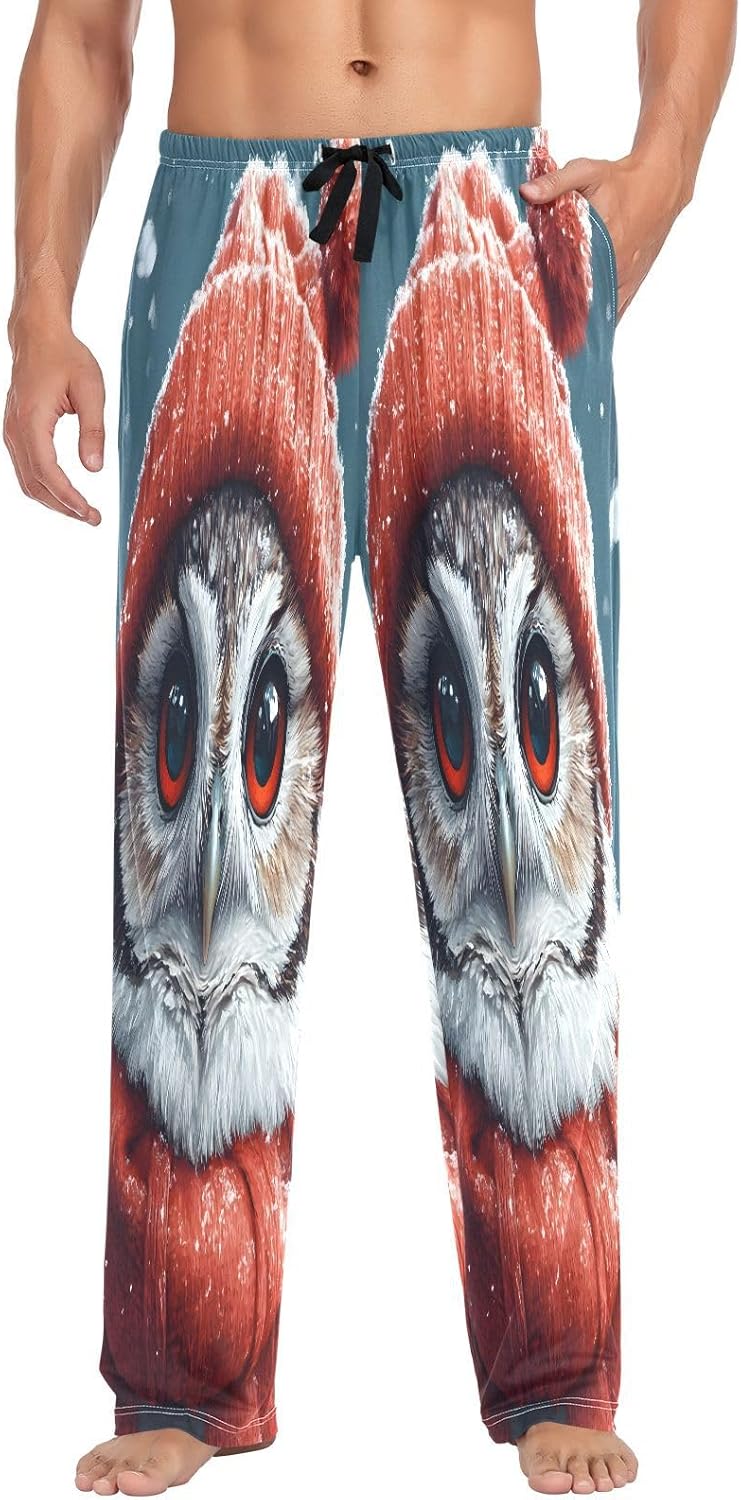 ALAZA Christmas Owl Men's Pajama Pants Men Cotton Pajama Bottoms with Pockets, S