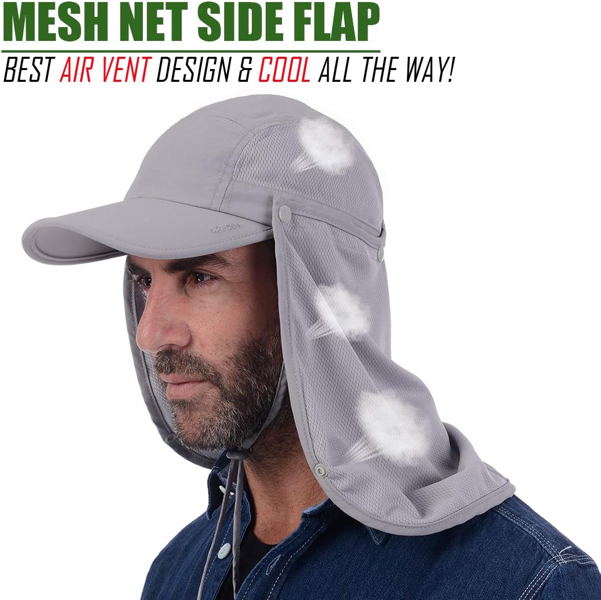 USHAKE Sun Cap Fishing Hat Baseball Cap with Face Neck Cover Flap