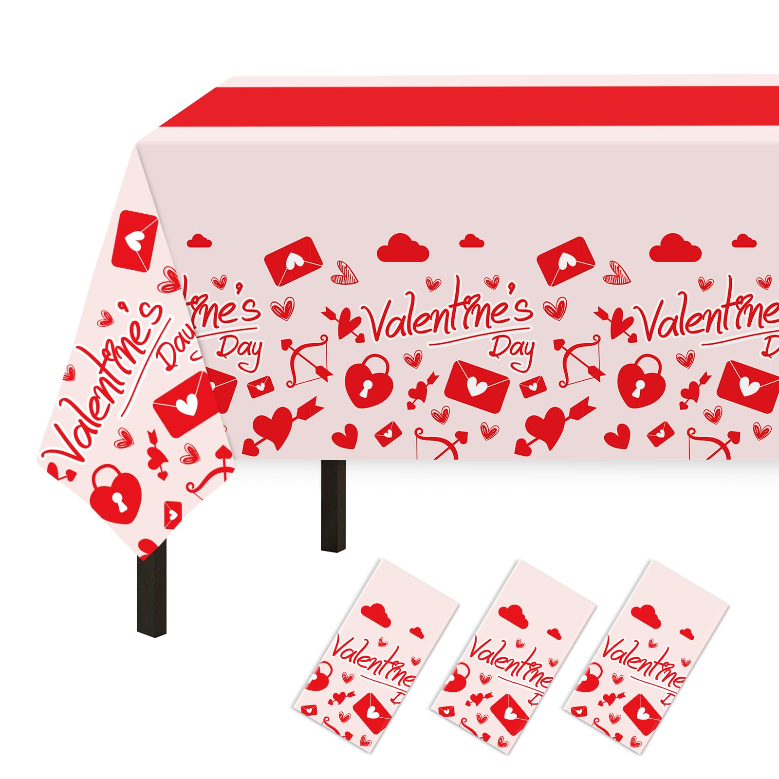 Valentines Tablecloth Decorations for Party,3 Pack Disposable Plastic Valentines Tablecloth 54" x 108", Pink Table Cloths for Party Supplies,Valentines Decoration for Wedding Engagement Anniversary