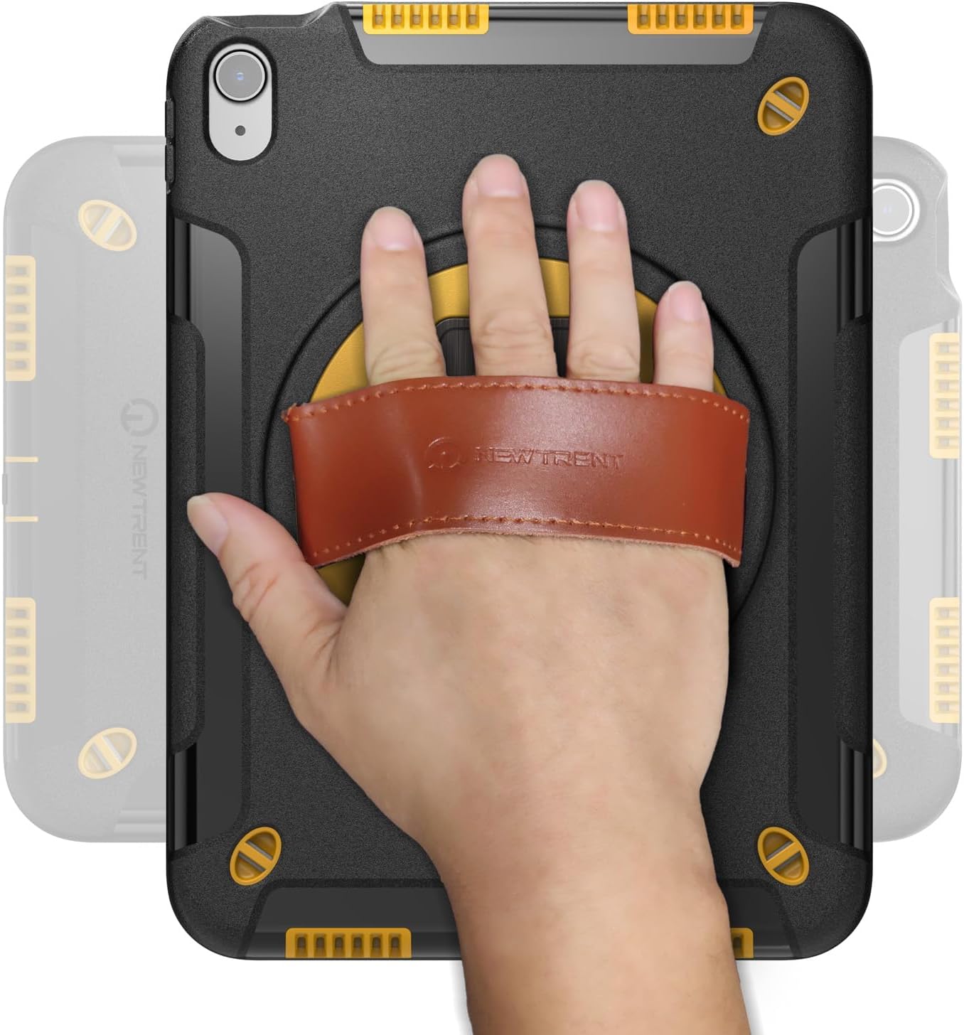 Rugged Case for iPad Air 11 Inch M3 2025/M2 2024 (7th/6th Generation), Built-in Screen Protector/w Genuine Leather Strap, Kickstand, Shoulder Strap (Torque Yellow, for iPad Air 11 7th/6th Gen M3/M2)