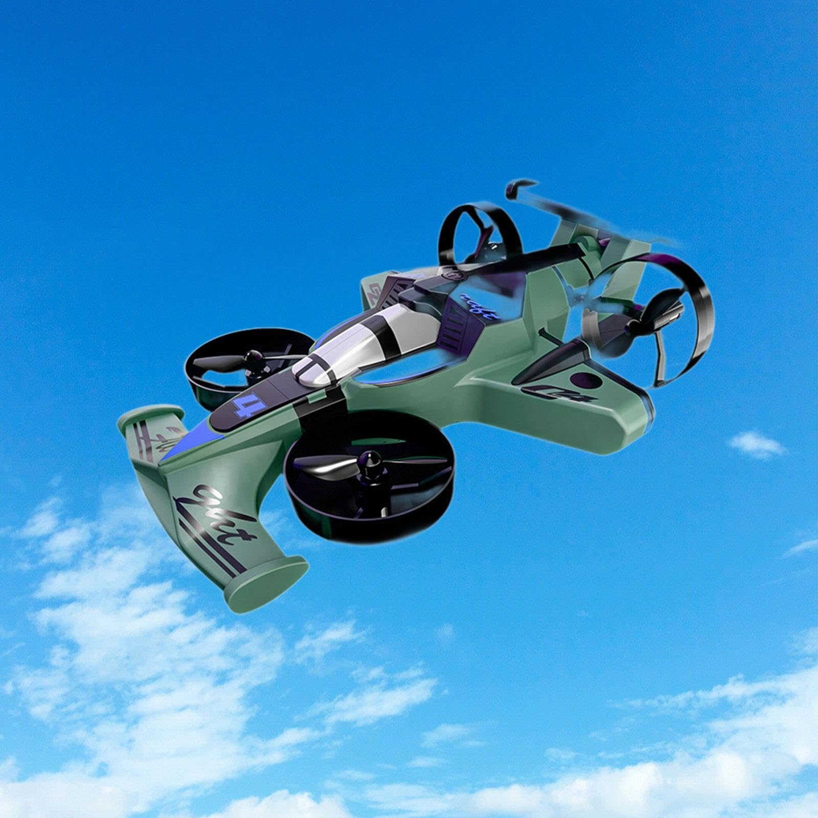 Avión Teledirigido RC Coche Volador Cuadricóptero Eléctrico con Control a Distancia Grados y Material PP Adecuado para Adultos, Verde