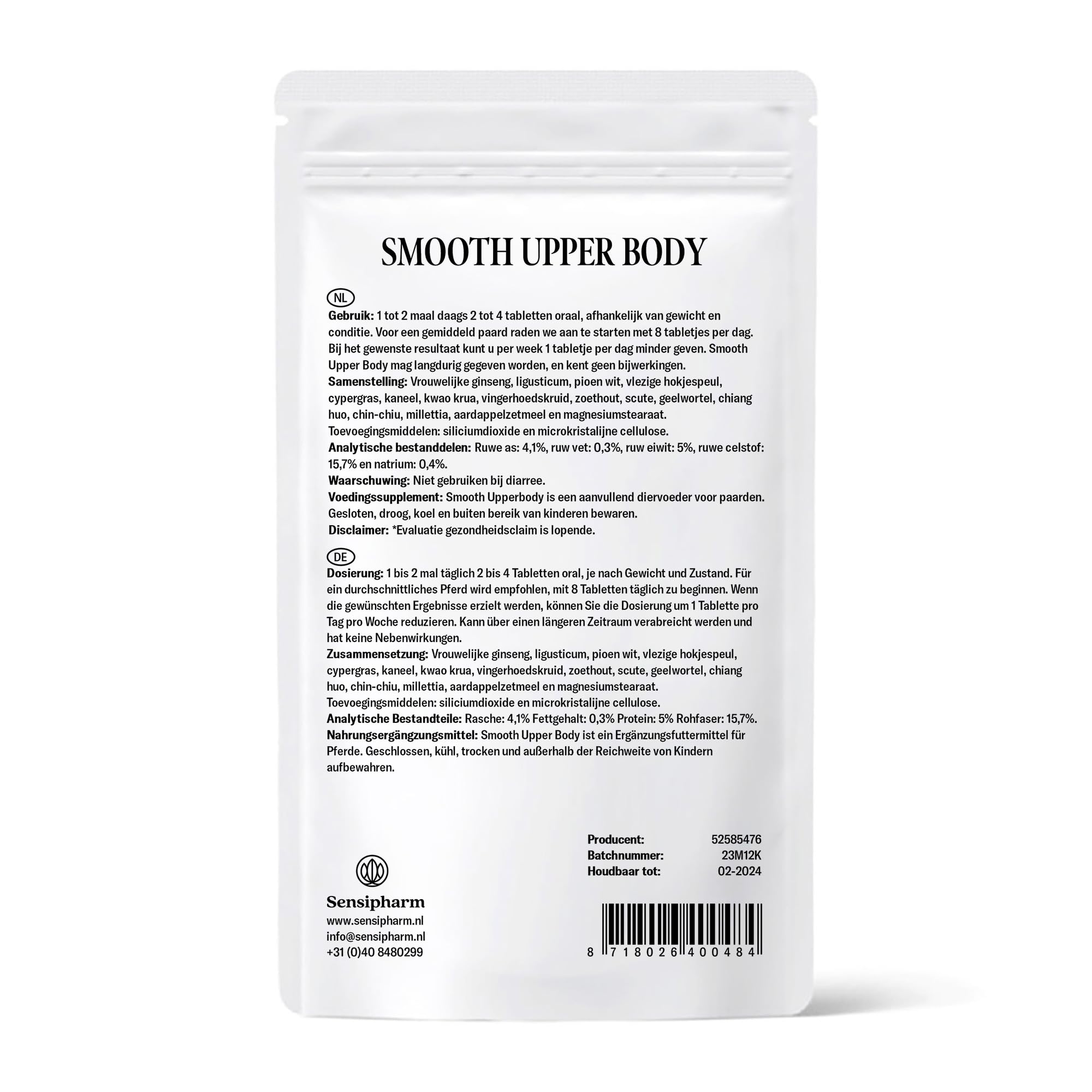 Smooth Upper Body Horse - Suplement odżywczy dla mięśni wcześniej, szyi i szyi - 180 tabletek po 1000 mg