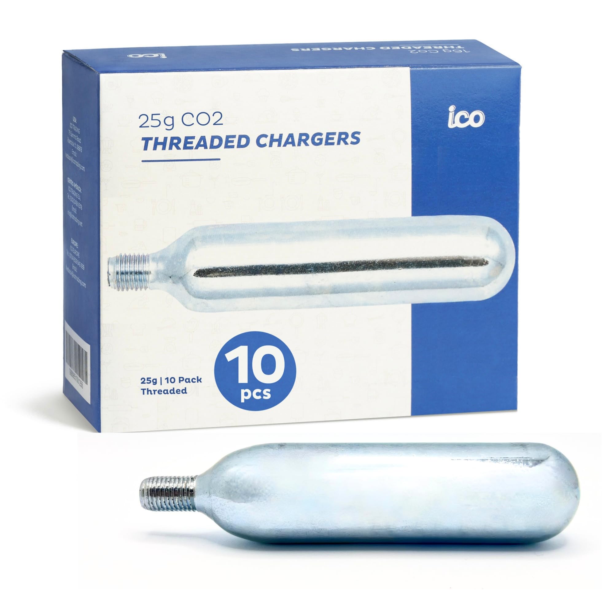 ICO CO2, 16g / 25g Threaded CO2 Cartridges, CO2 Cartridges for Use with CO2 Bike Tire Inflator, C02 Cartridges for MTB & Road Bikes, Food Grade CO2 Cartridges