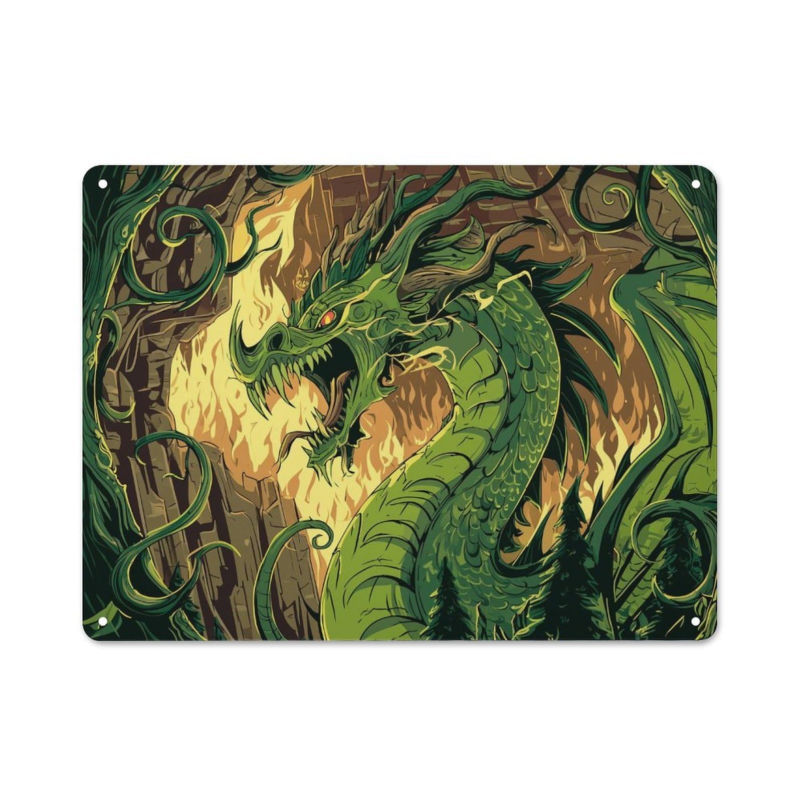 Junmoney Emerald Dragon Fury Cafe Metal Sign 30X40cm, Shop Front Style Restaurant Wall Art For Takeaway, Bar, Kitchen Or Counter Area