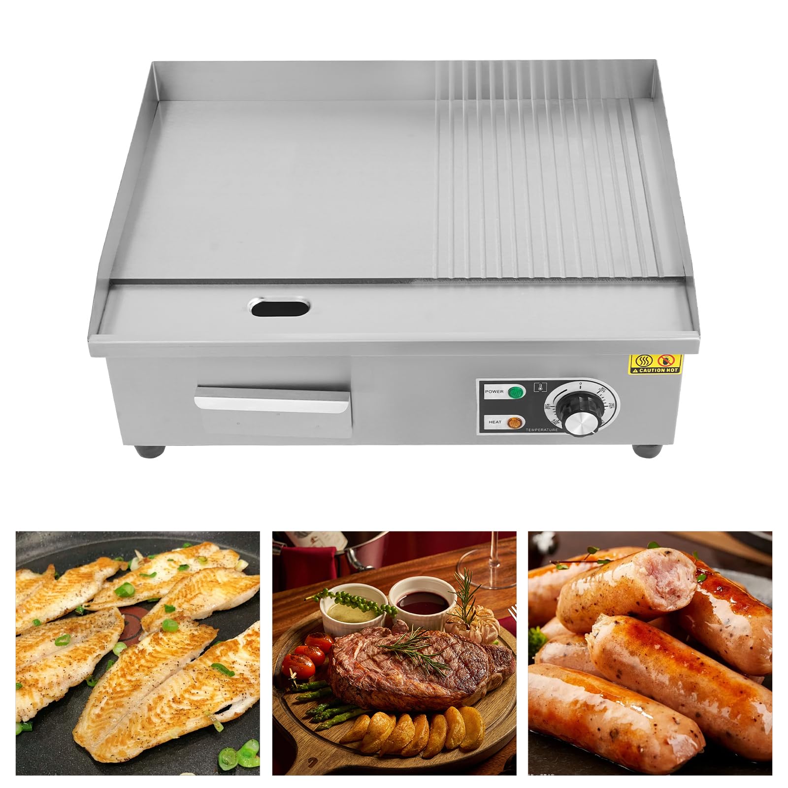 Piastra per barbecue commerciale 3000 W, griglia elettrica regolabile con luci di visualizzazione, teppanyaki, griglia da ristorante in acciaio inox, per mense, 55 x 43 x 24 cm