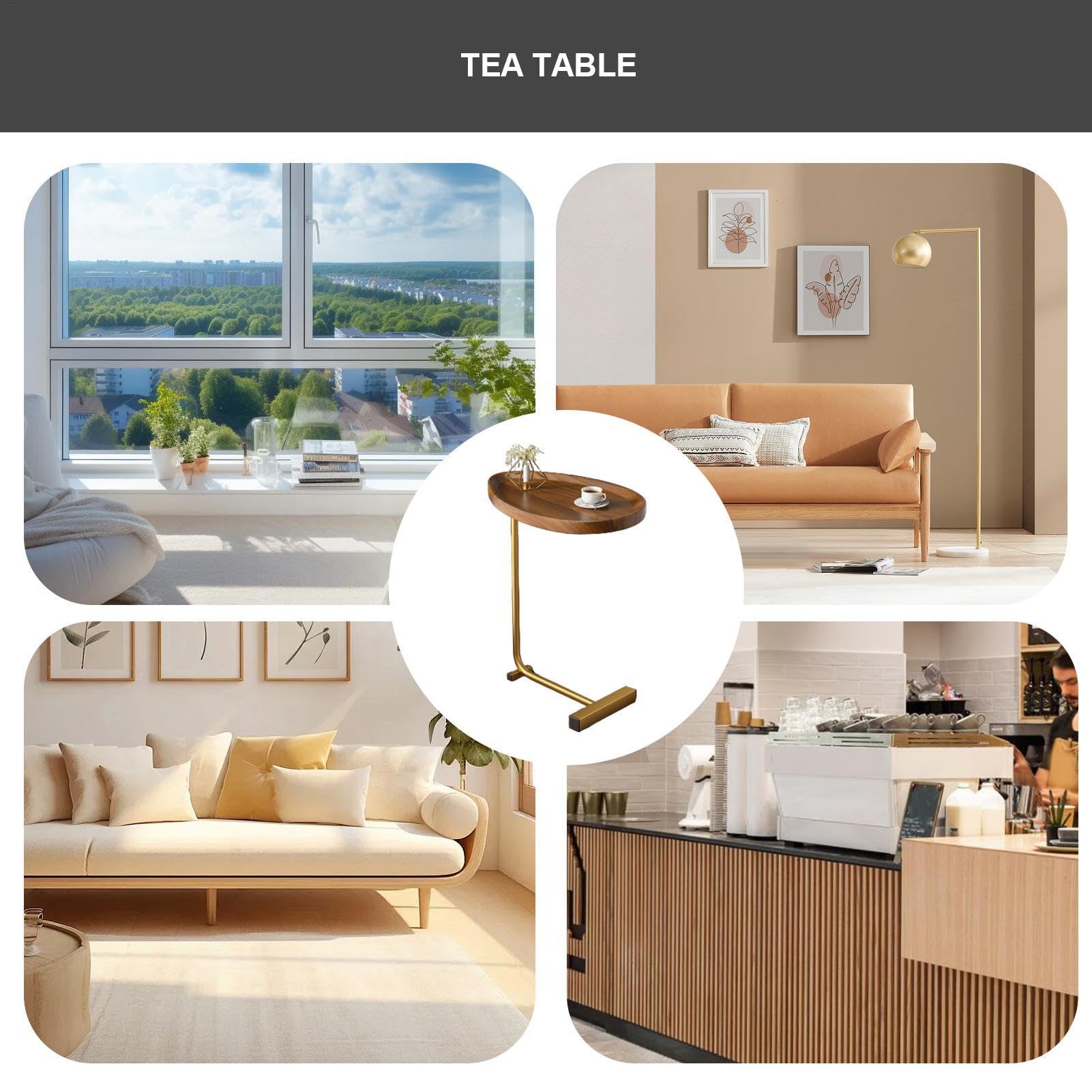 Sofa-Beistelltisch – C-förmiger Beistelltisch | Kaffee-Snack-Tisch für kleine Räume | schmaler Couchtisch mit Metallrahmen | Laptop-Beistelltisch | Überbetttisch | Schieben Sie unter dem | Tisch für kleine Räume | schmaler Couchtisch mit Metallrahmen | La