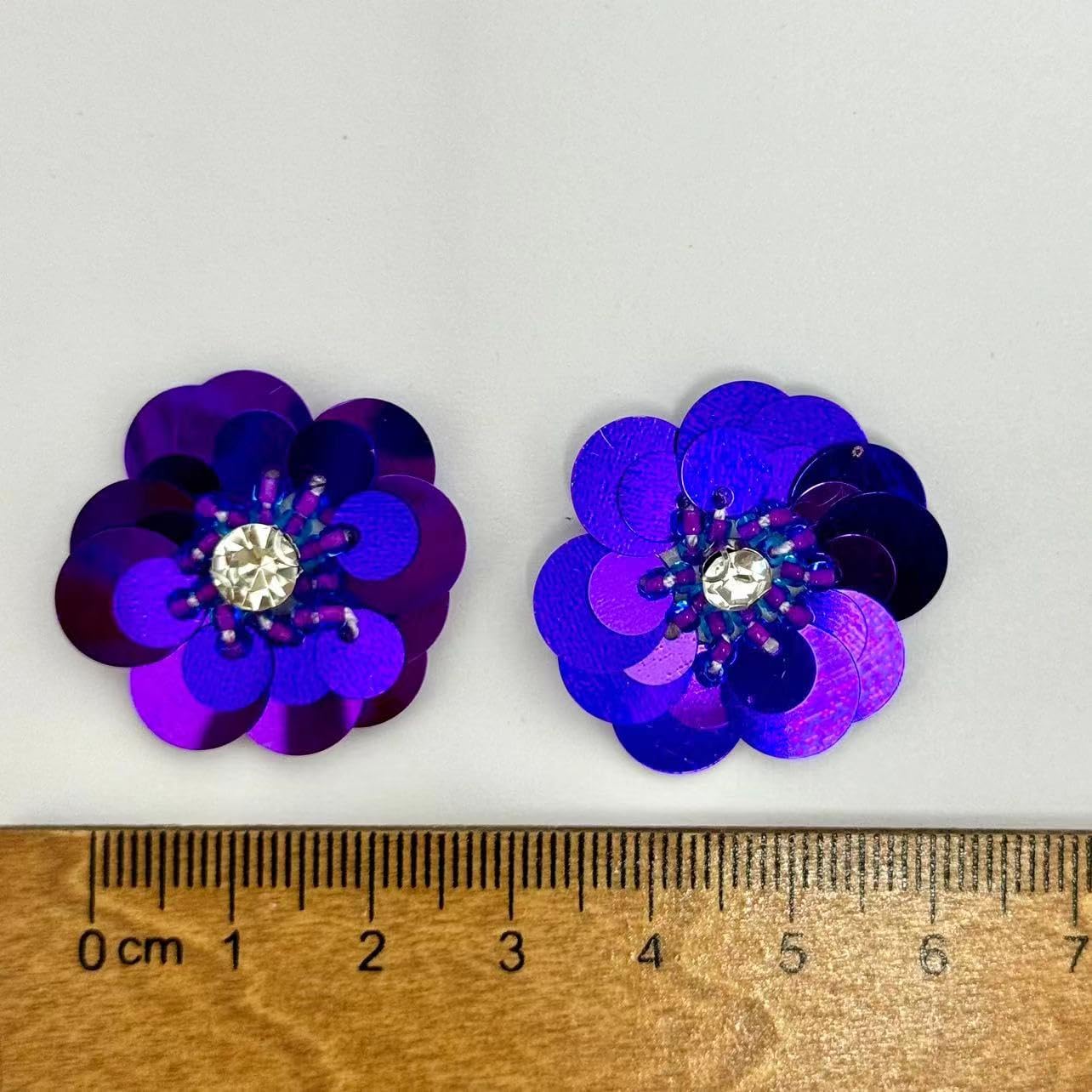 20 pcs Violet Sequin 1 1/4" Flowers Beading Applique, Crystal Beaded Mix Flower Applique sew on Cloth Patch DIY Garment Accessory Cloth Headband Decor