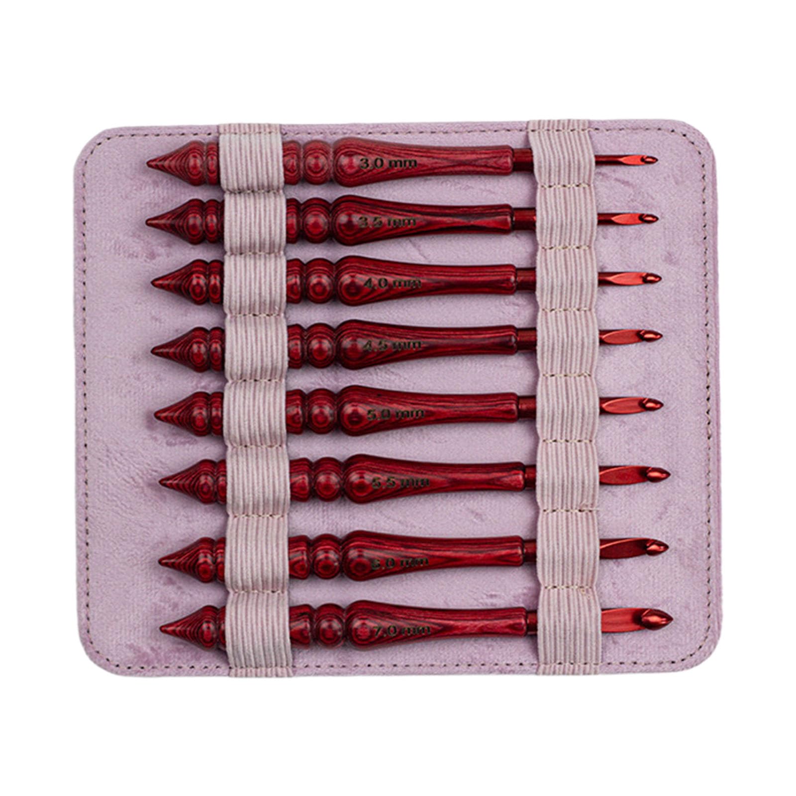 8Pcs Aluminium Crochet Hook Ergonomic Wooden Handle Crochet Hook for Sweater Scarves Socks Knitting Crocheting 3.0-7.0mm Aluminum Fasteners